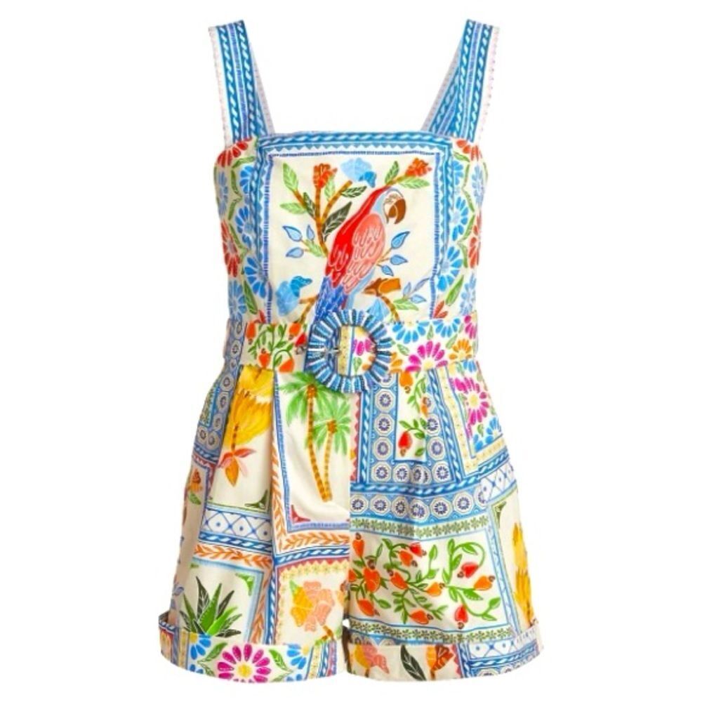NEW FARM Rio Tropical Tiles Romper Tropical Macaw Shorts Cotton Beaded Size XL - Picture 5 of 16